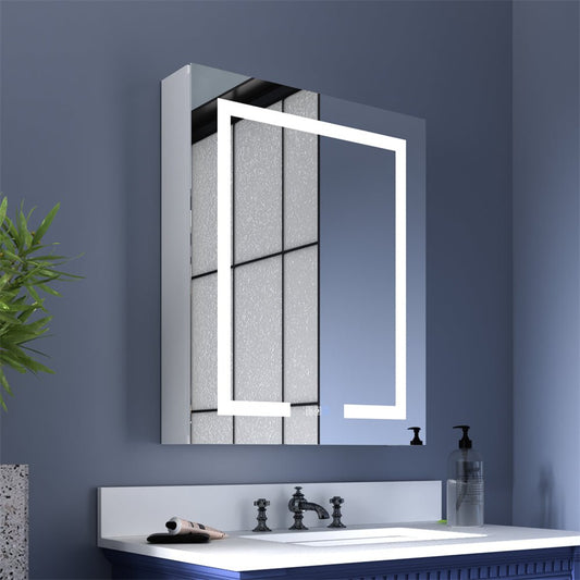 Boost-M1 24" W x 30" H Light Medicine Cabinet Recessed or Surface Mount Aluminum Adjustable Shelves Vanity Mirror Cabinet