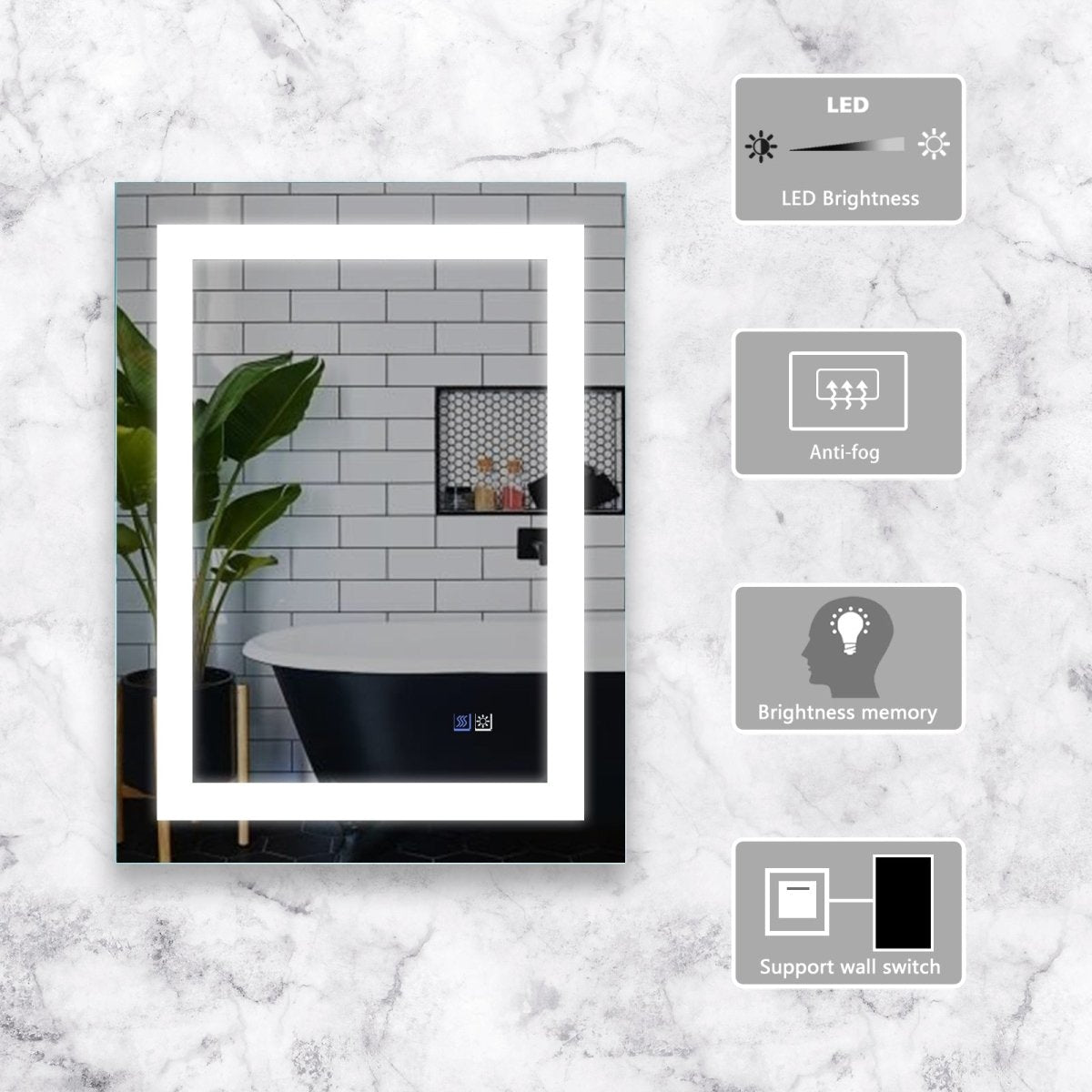 ExBrite 24" x 32" LED Lighted Bathroom Mirror Anti Fog - ExBriteUSA