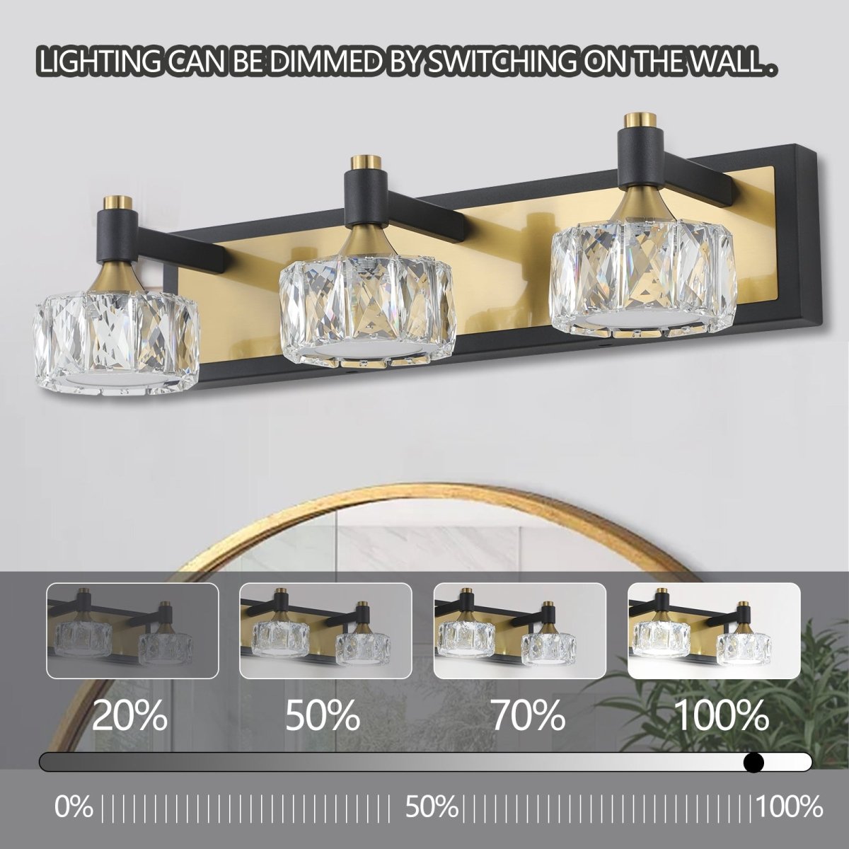 ExBrite 3-Light Bathroom Light,Crystal Bathroom Vanity Light,Bath Wall Lighting Fixtures,For Mirror Living Room Hallway Cabinet Porch