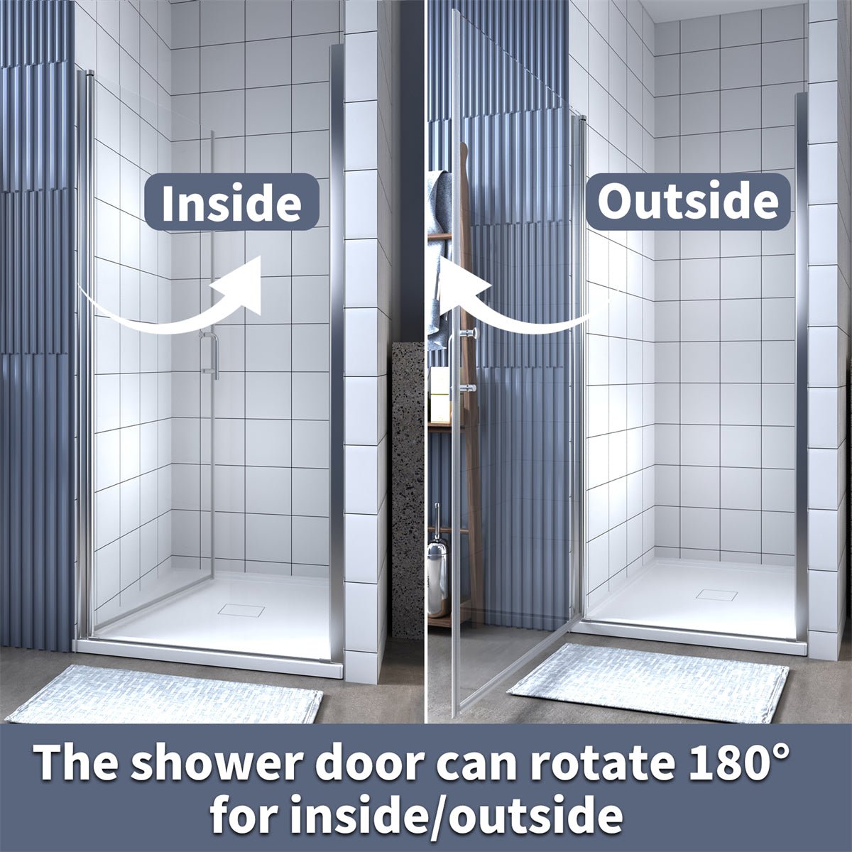ExBrite 30-31 1/2" W X 72" H Pivot Shower Doors Semi-Frameless Nickel Hinged Glass Shower Door With Handle - ExBriteUSA