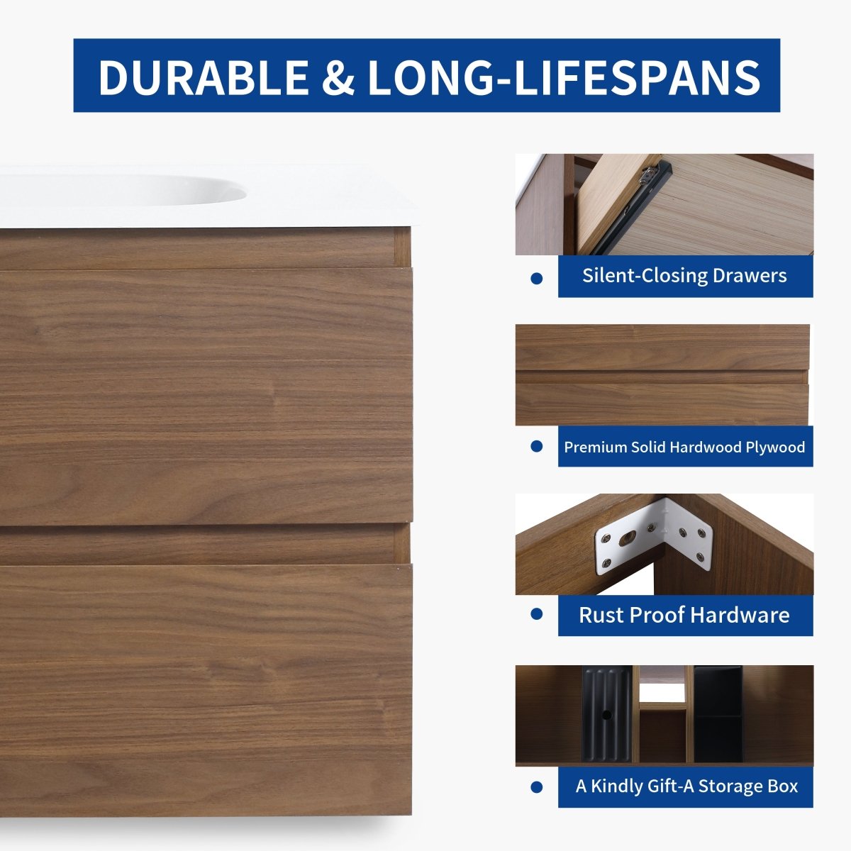 ExBrite 30" Bathroom Vanity With Gel Basin Top