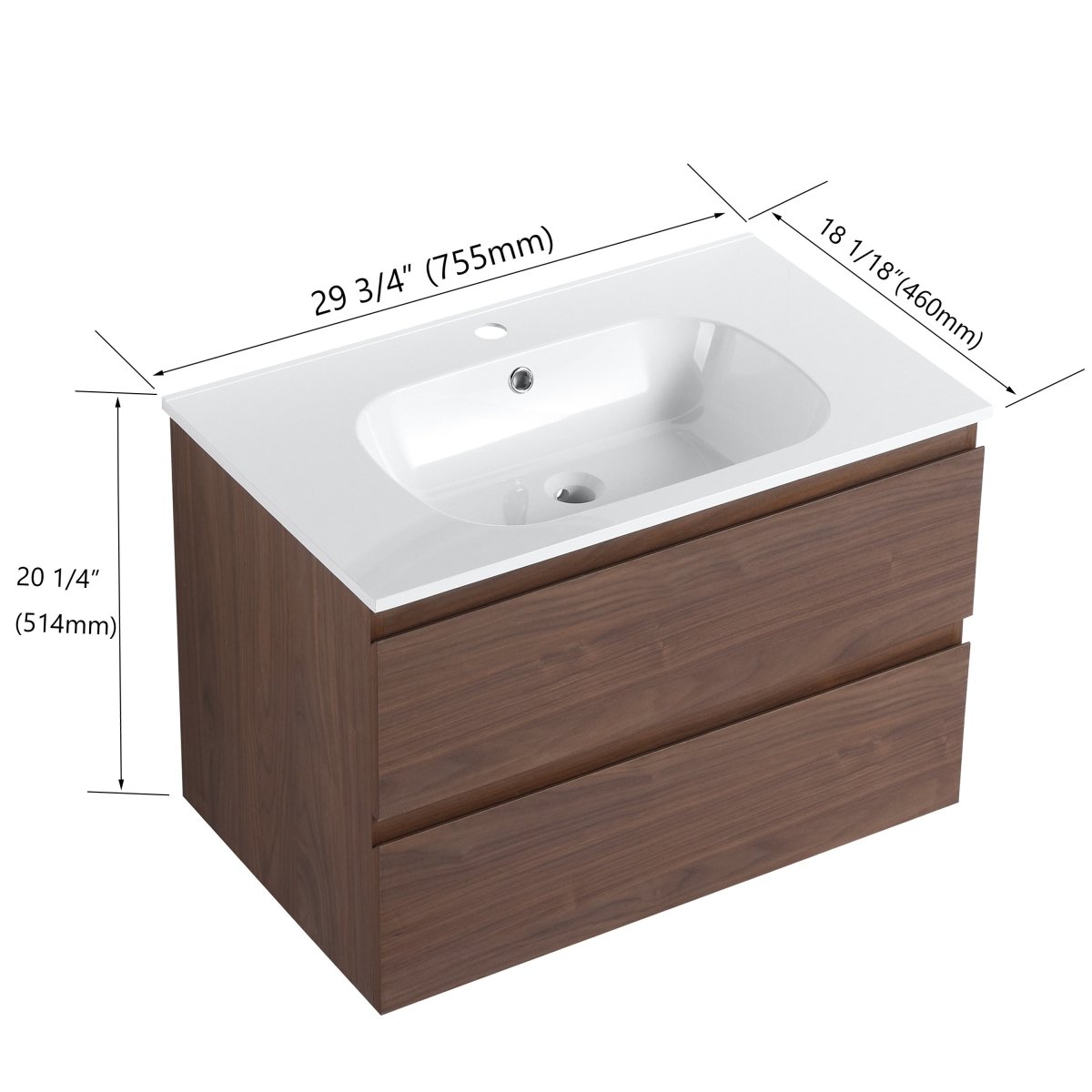 ExBrite 30" Bathroom Vanity With Gel Basin Top
