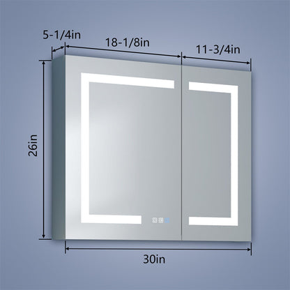 Boost-M1 30 in. W x 26 in. H Bathroom Medicine Cabinet with Mirror And Light Recessed or Surface Mount