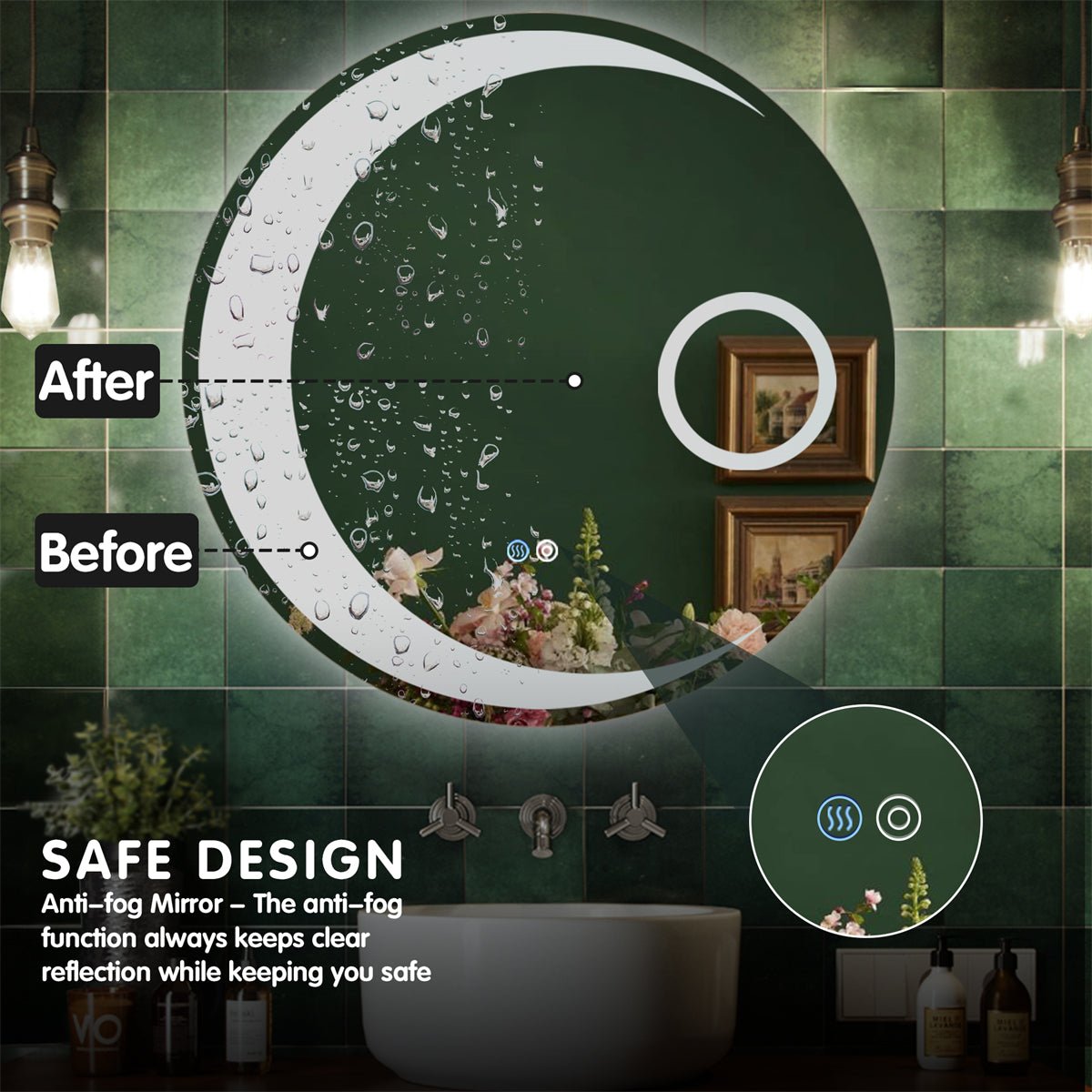 ExBrite 30 Inch Round Bathroom Mirror LED Bathroom Anti-Fog Dimmable