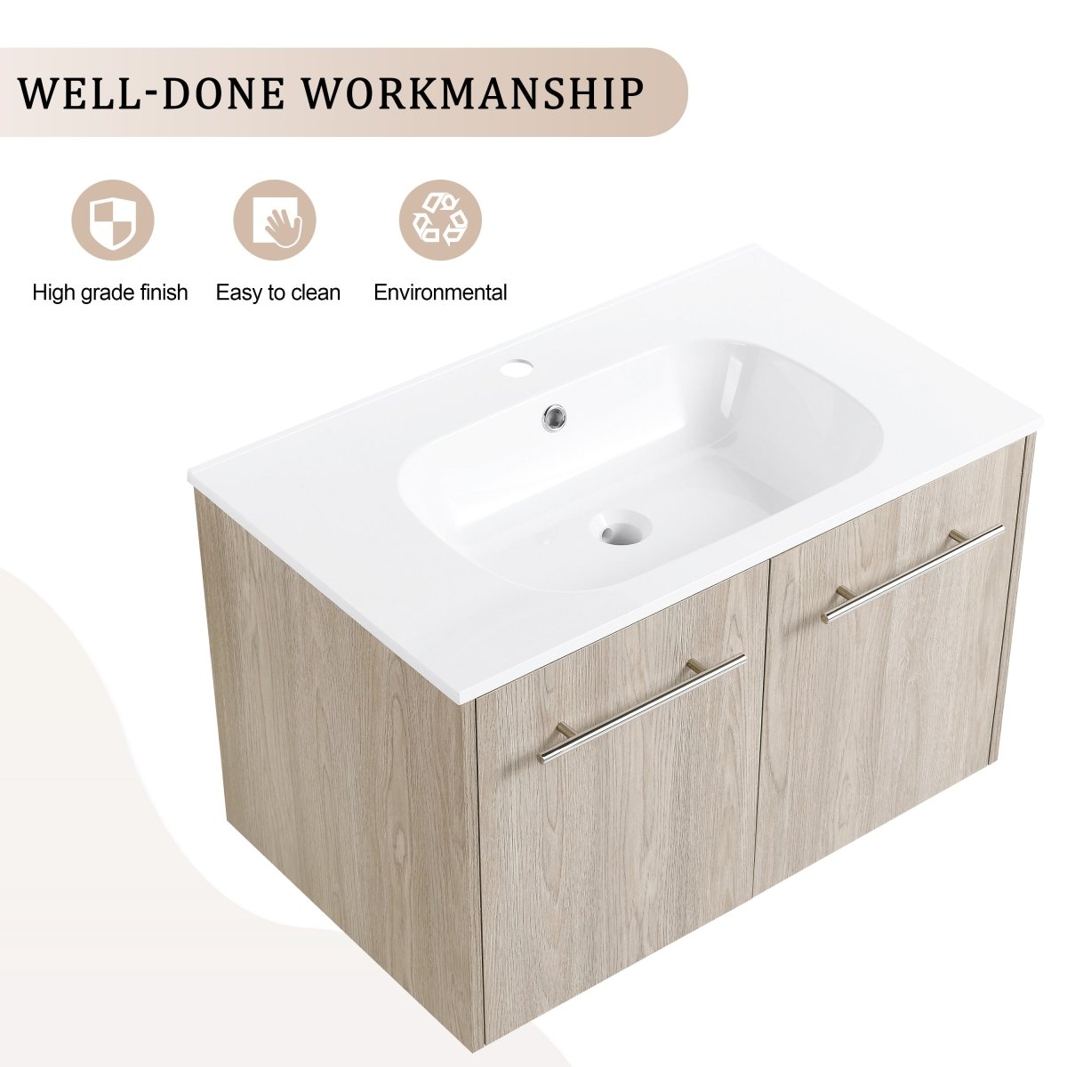 ExBrite 30 Inch Wall Mounted Bathroom Vanity
