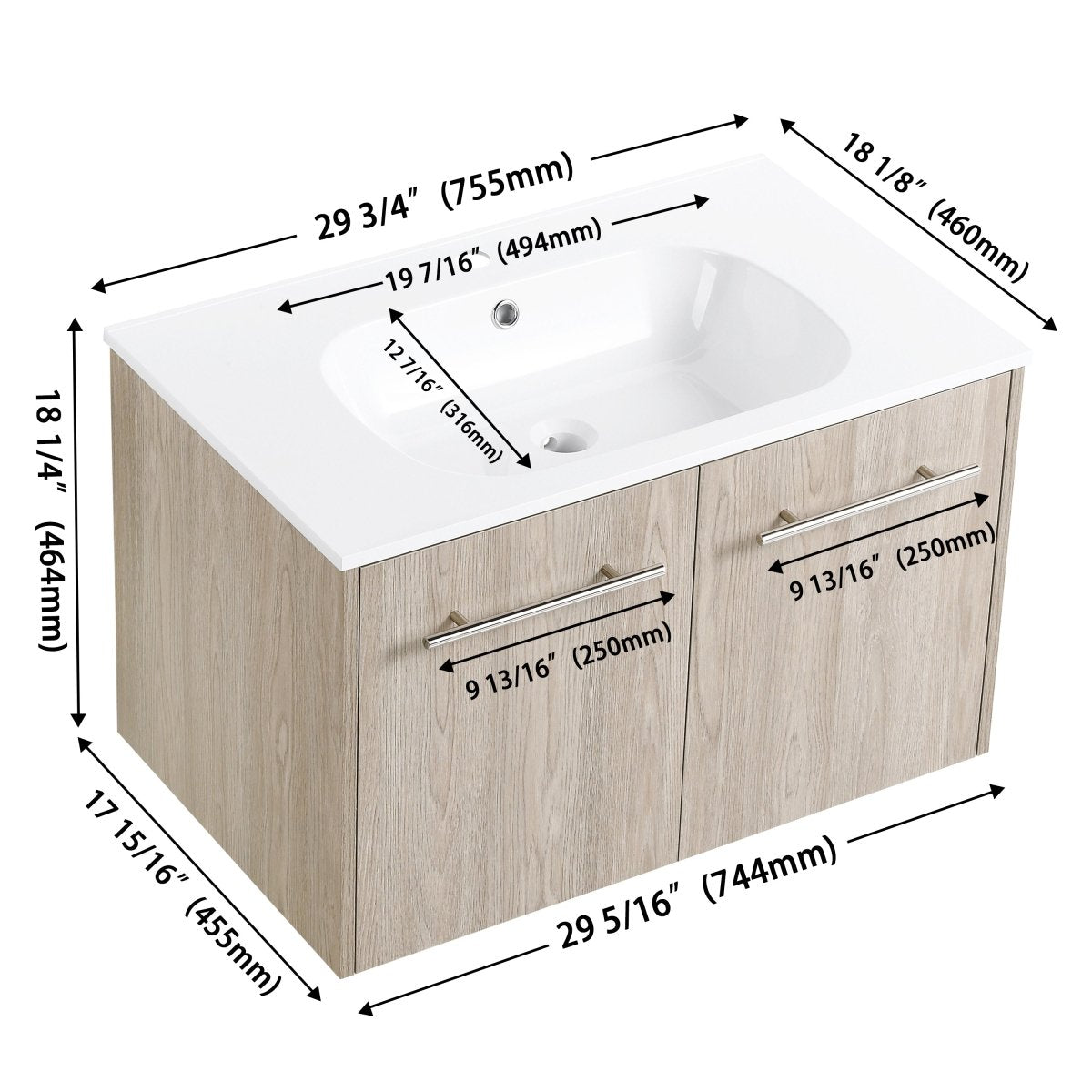ExBrite 30 Inch Wall Mounted Bathroom Vanity