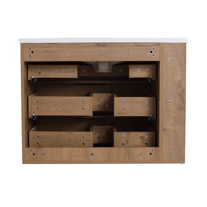 ExBrite 30" Oak Bathroom Vanity With Top Adjustable Side Shelf