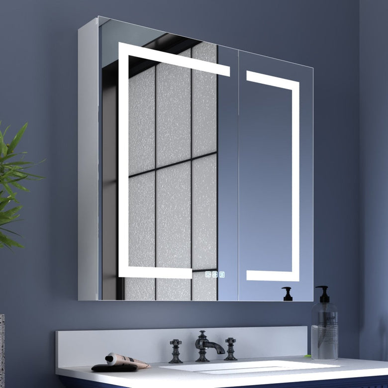 Boost-M1 30" W x 30" H Square Led Lighted Mirror Medicine Cabinet Recessed or Surface Mount,Defog