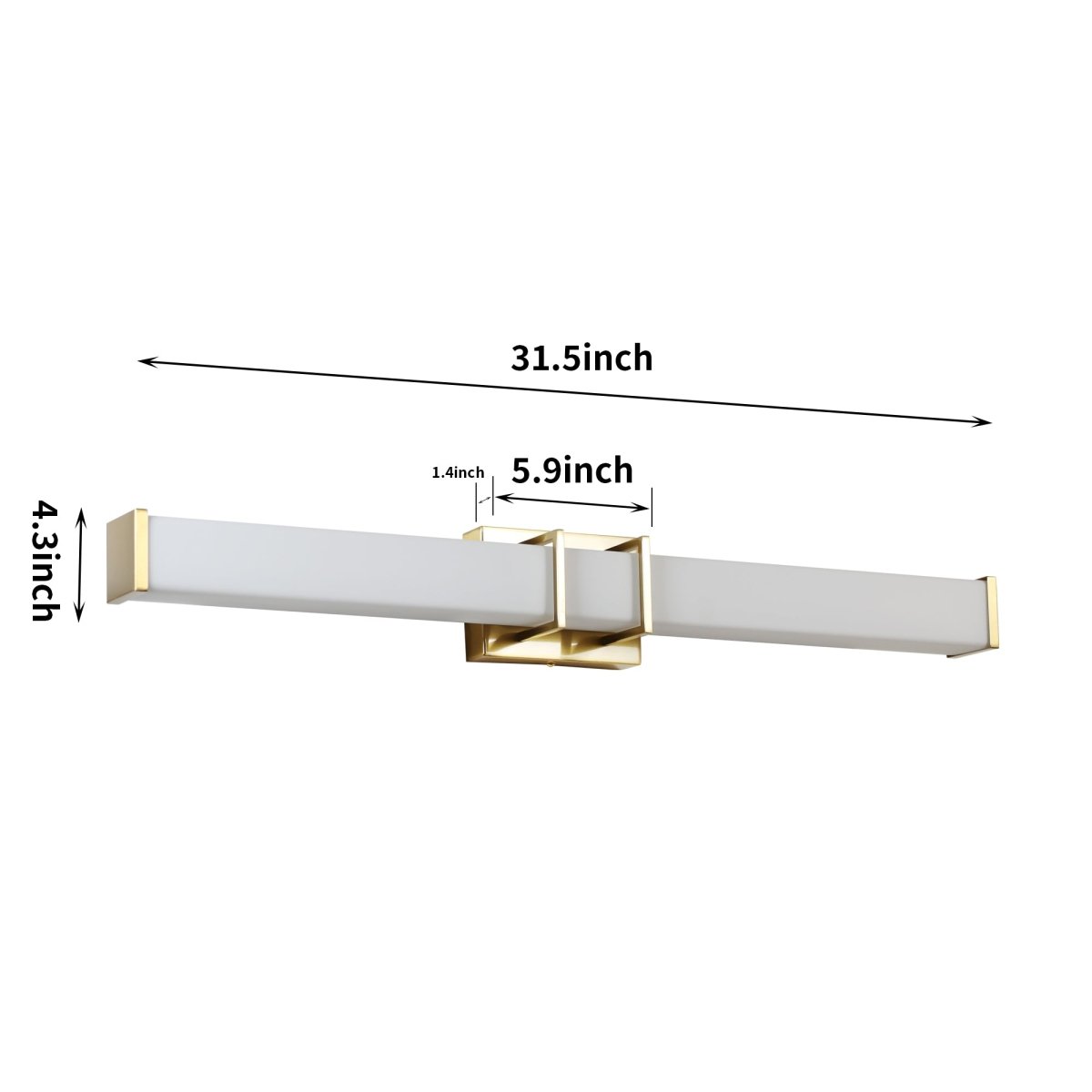 ExBrite 31.5" Sleek LED Vanity Light with Glass Shade, Tri-Color Temperature and Stepless Dimming, ETL-Certified, Gold