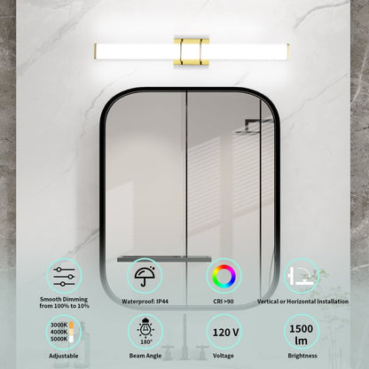 ExBrite 31.5" Sleek LED Vanity Light with Glass Shade, Tri-Color Temperature and Stepless Dimming, ETL-Certified, Gold
