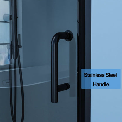 Chic 32-33 1/2" W x 72" H Pivot Shower Door Matte Black Frosted Glass Shower Door with Handle