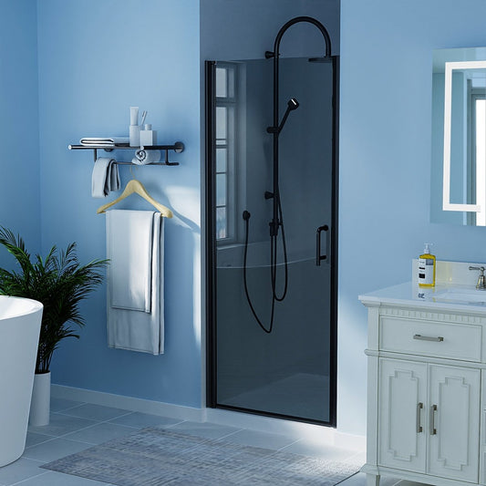 ExBrite 32-33 1/2" W x 72" H Pivot Shower Door Matte Black Frosted Glass Shower Door with Handle - ExBriteUSA