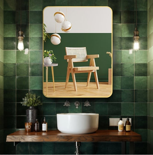 ExBrite 32 " W x 24 " H Gold Bathroom Mirror for Wall Vanity Mirror