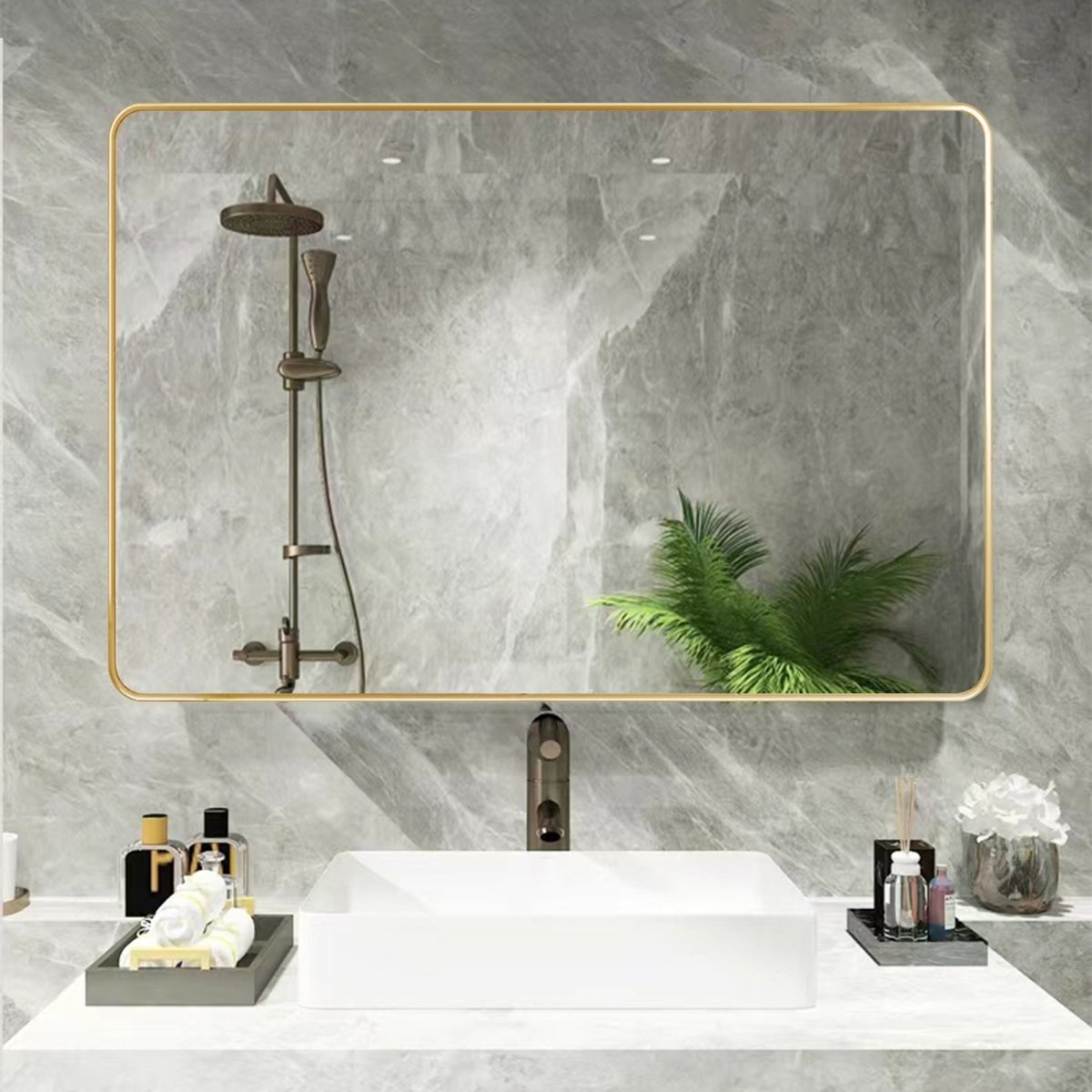 ExBrite 32 " W x 24 " H Gold Bathroom Mirror for Wall Vanity Mirror - ExBriteUSA