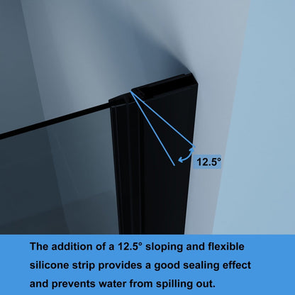 ExBrite 34-35 1/2" W x 72" H Pivot Semi-Frameless Shower Door Matte Black Frosted Glass Shower Door with Handle - ExBriteUSA