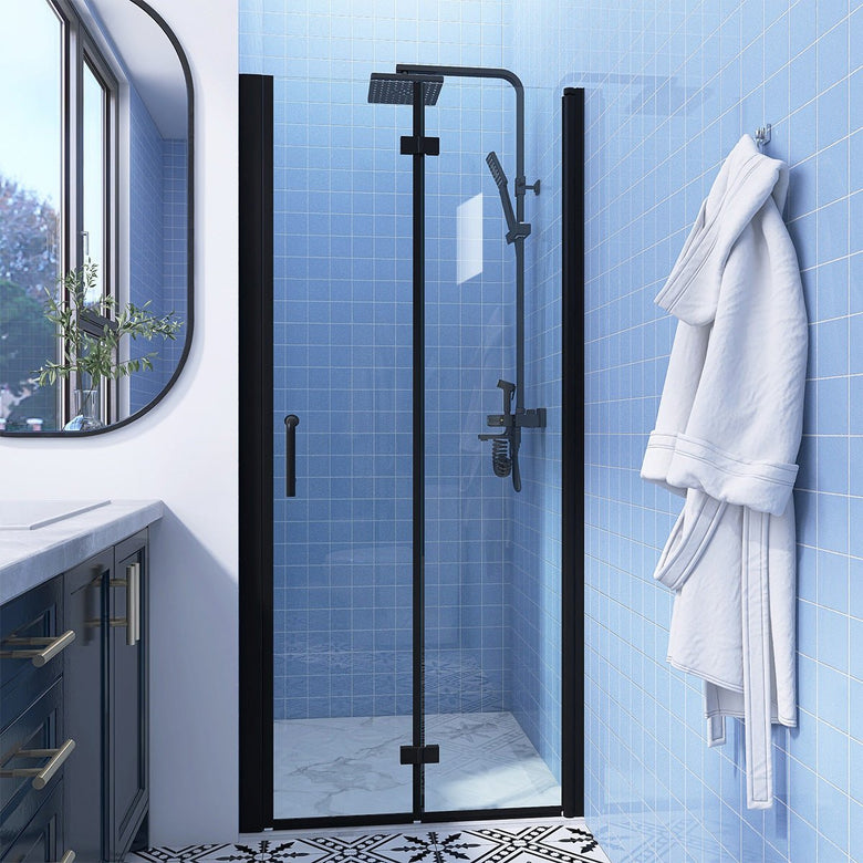 Adapt 34-35 1/2" W x 72" H Folding Semi-Frameless Swing Hinged Shower Doors in Black