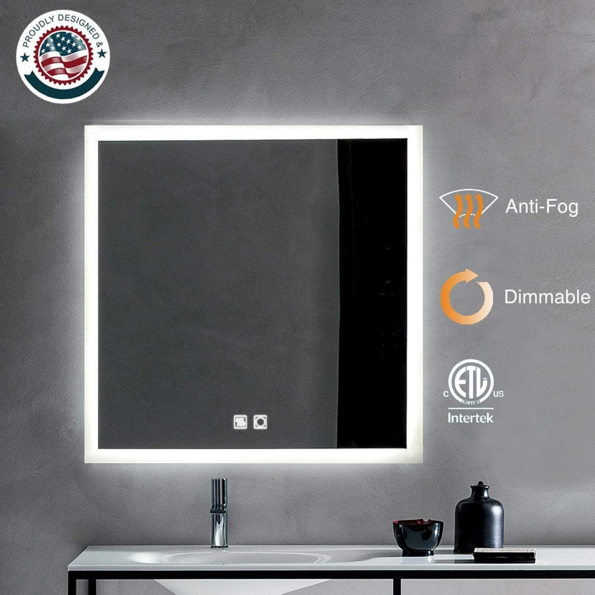 ExBrite 35 x 35 inch Square Backlit LED Lighted Bathroom Vanity Mirror - ExBriteUSA