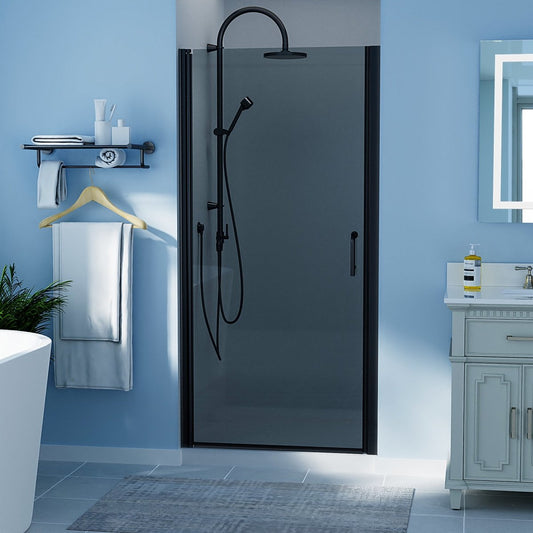 Chic 36-37 1/2" W x 72" H Pivot Shower Door Matte Black Frosted Glass Shower Door with Handle