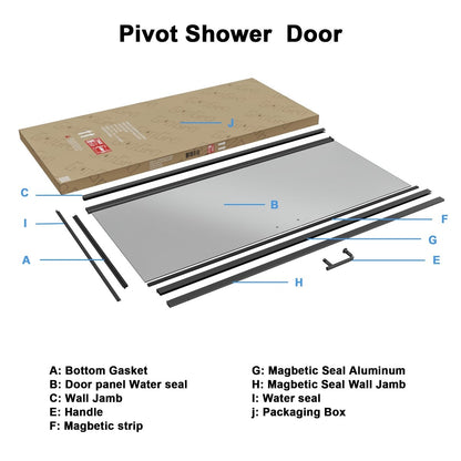 ExBrite 36-37 1/2" W x 72" H Pivot Shower Door Matte Black Frosted Glass Shower Door with Handle - ExBriteUSA