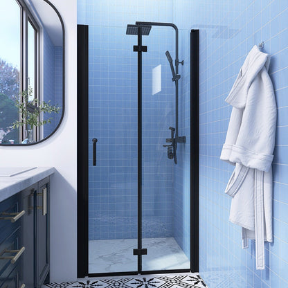ExBrite 36-37.5 in. W x 72 in. H Bifold Frameless Swing Shower Door in Black 36 Wide Shower Door - ExBriteUSA
