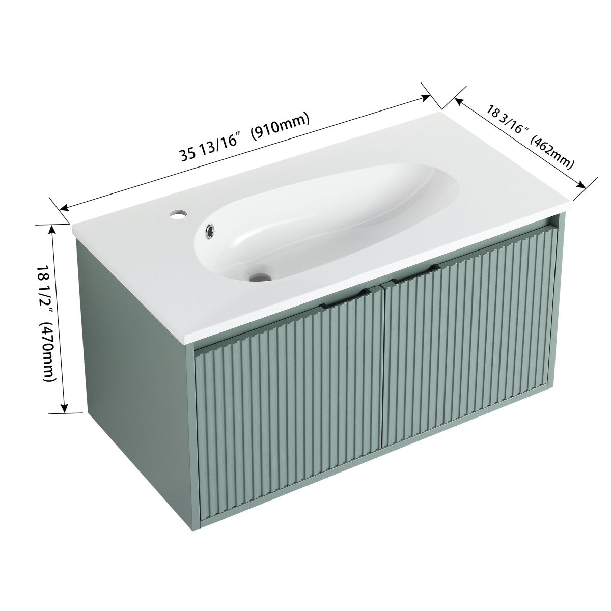 ExBrite 36" Floating Bathroom Vanity with Drop-Shaped Resin Sink