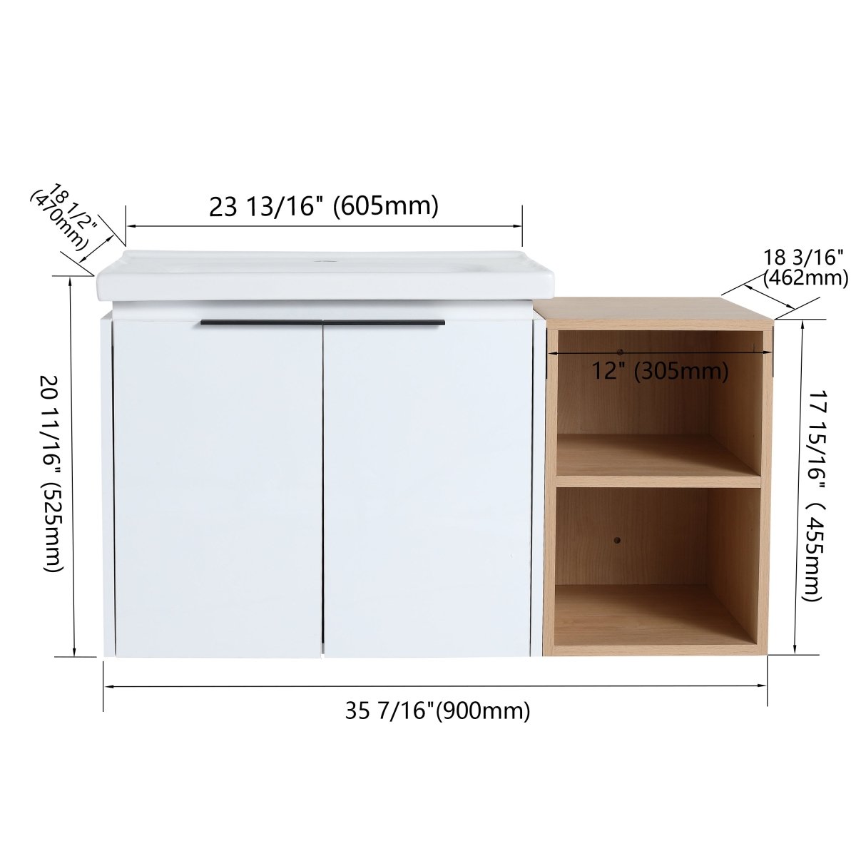 Exbrite 36 Inch Soft Close Doors Bathroom Vanity With Sink, and A Small Storage Shelves