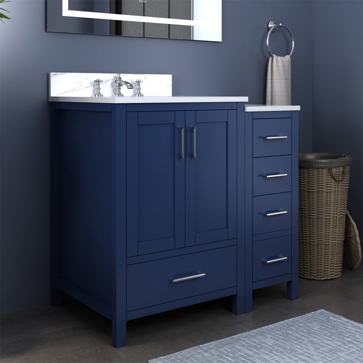 ExBrite 36'' solid oak with Engineered Stone Vanity Top Bathroom Vanity with Sink Grey Drawers Vanity Cabinet - ExBriteUSA