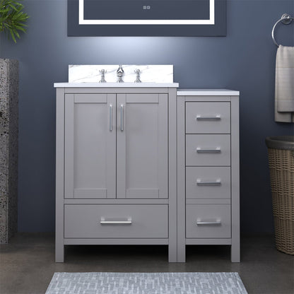 ExBrite 36'' solid oak with Engineered Stone Vanity Top Bathroom Vanity with Sink Grey Drawers Vanity Cabinet - ExBriteUSA