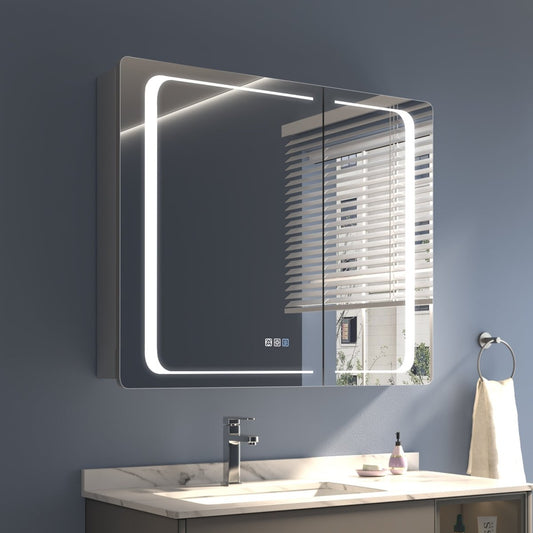 ExBrite 36" W x 30" H LED Lighted Bathroom Medicine Cabinet with Mirror Recessed or Surface Mounted LED Medicine Cabinet