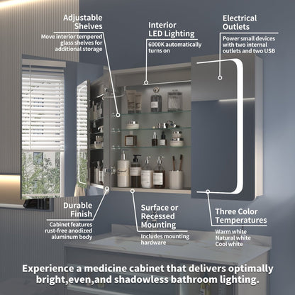 ExBrite 36" W x 30" H LED Lighted Bathroom Medicine Cabinet with Mirror Recessed or Surface Mounted LED Medicine Cabinet