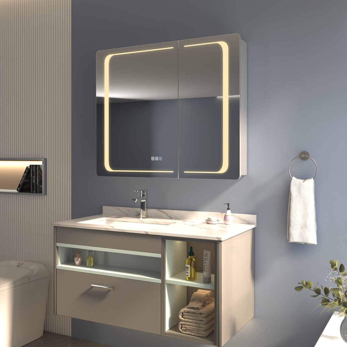 ExBrite 36" W x 30" H LED Lighted Bathroom Medicine Cabinet with Mirror Recessed or Surface Mounted LED Medicine Cabinet