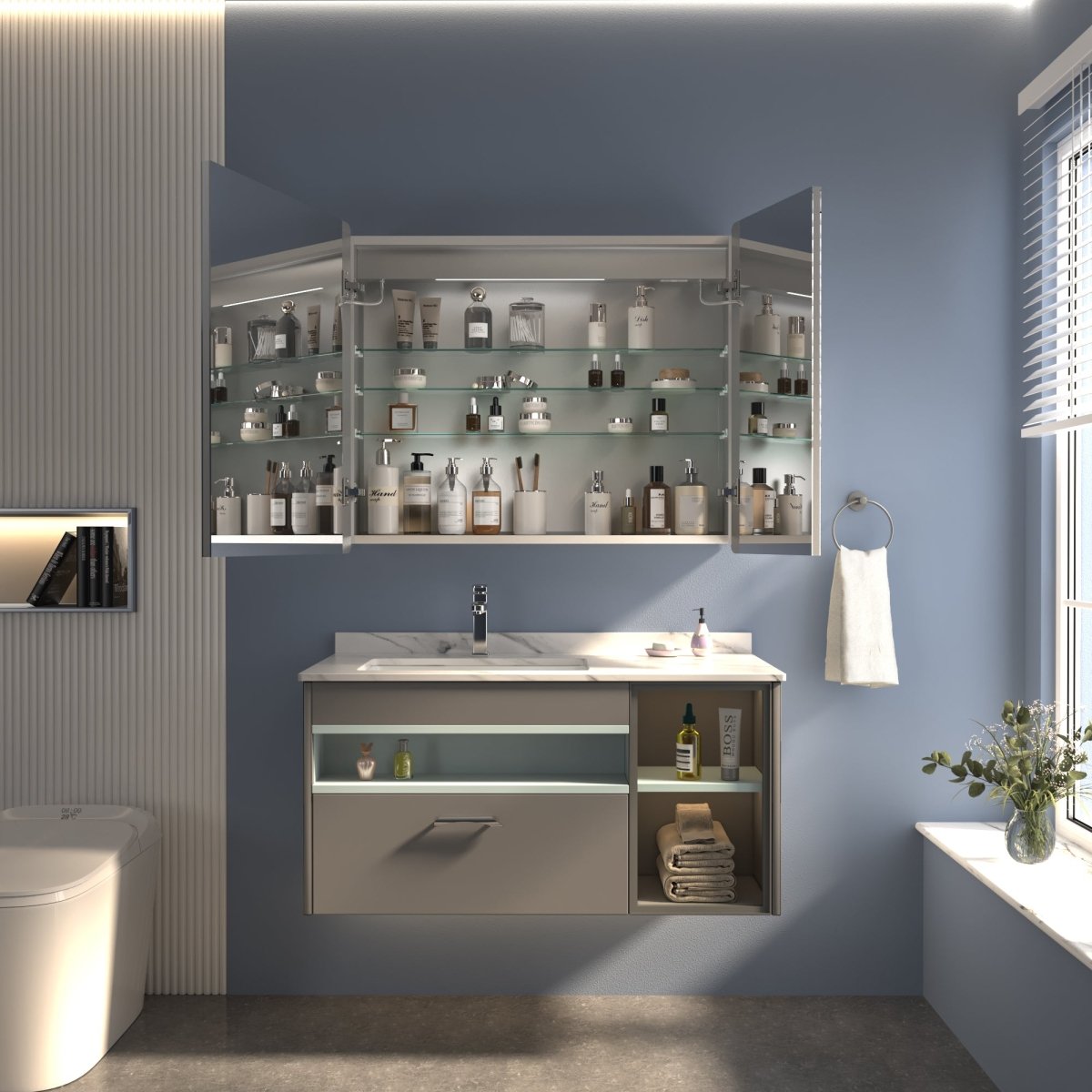 ExBrite 36" W x 30" H LED Lighted Bathroom Medicine Cabinet with Mirror Recessed or Surface Mounted LED Medicine Cabinet