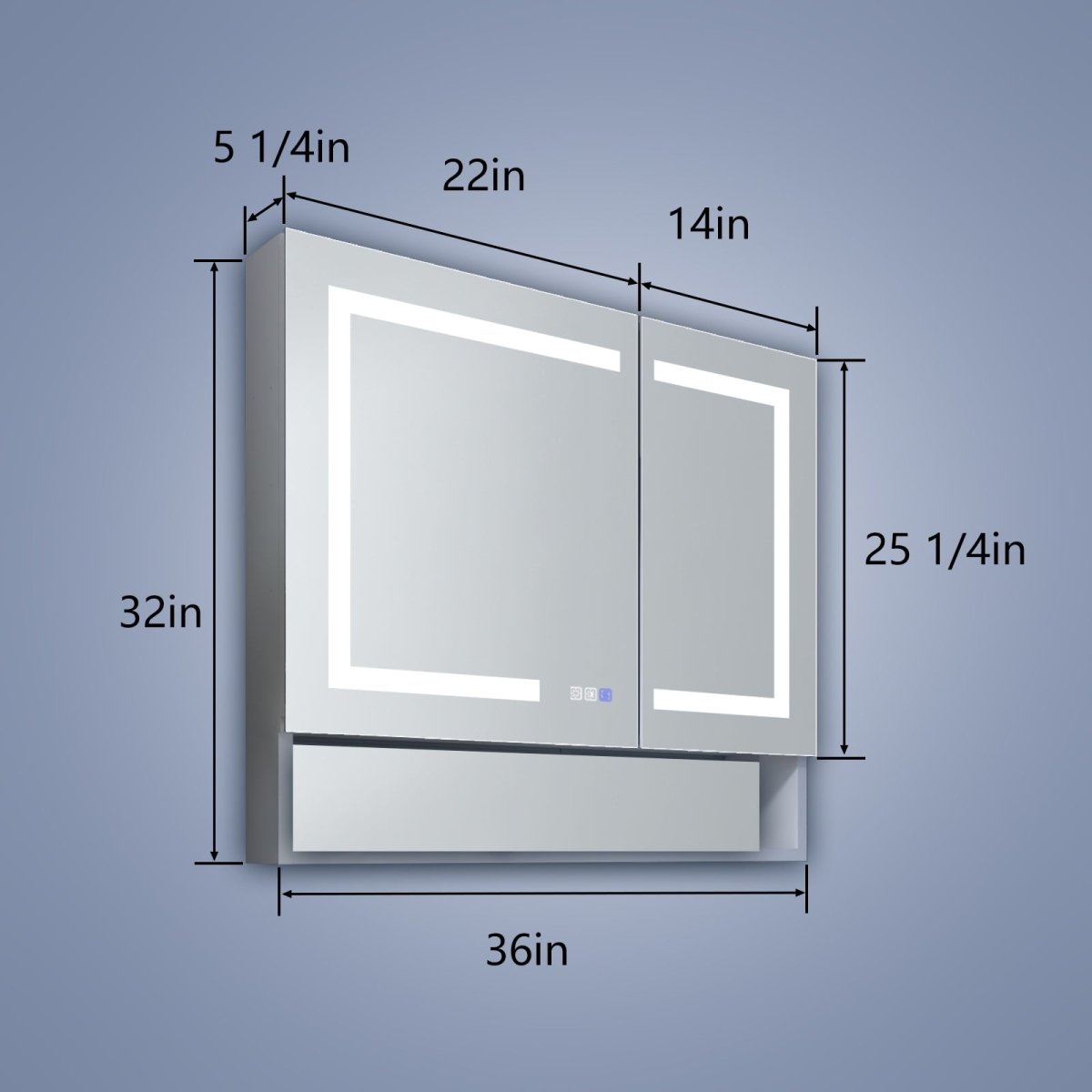 Ample 36" W x 32" H Surface or Recessed Mount Led Light Medicine Cabinet with Mirror