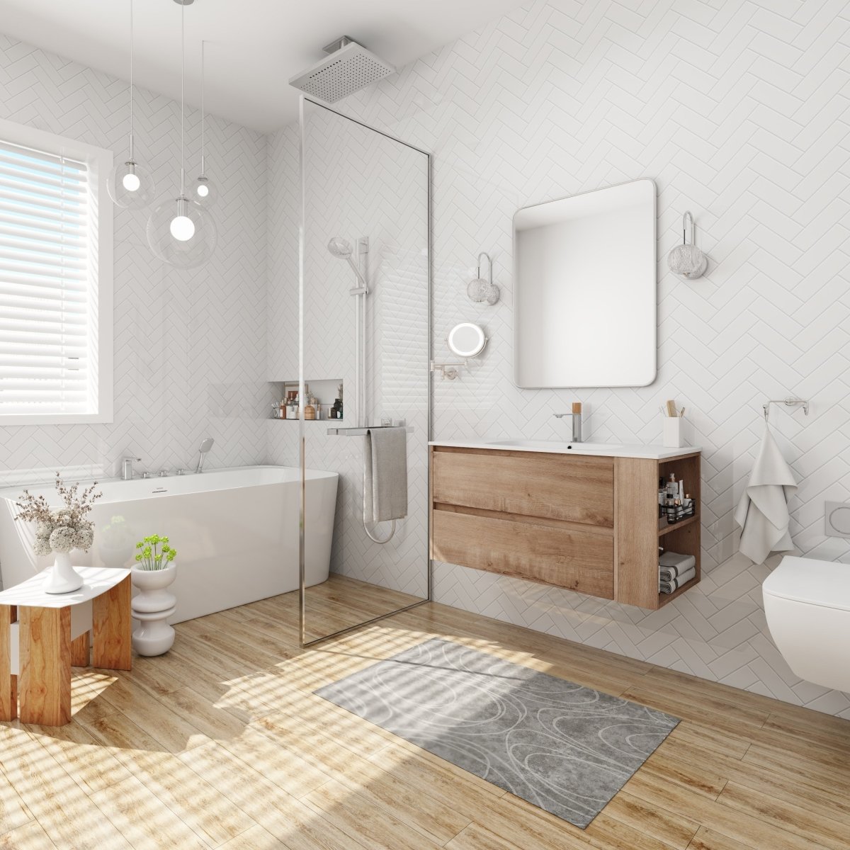 ExBrite 36" Wall Mounting Bathroom Vanity With Gel Sink