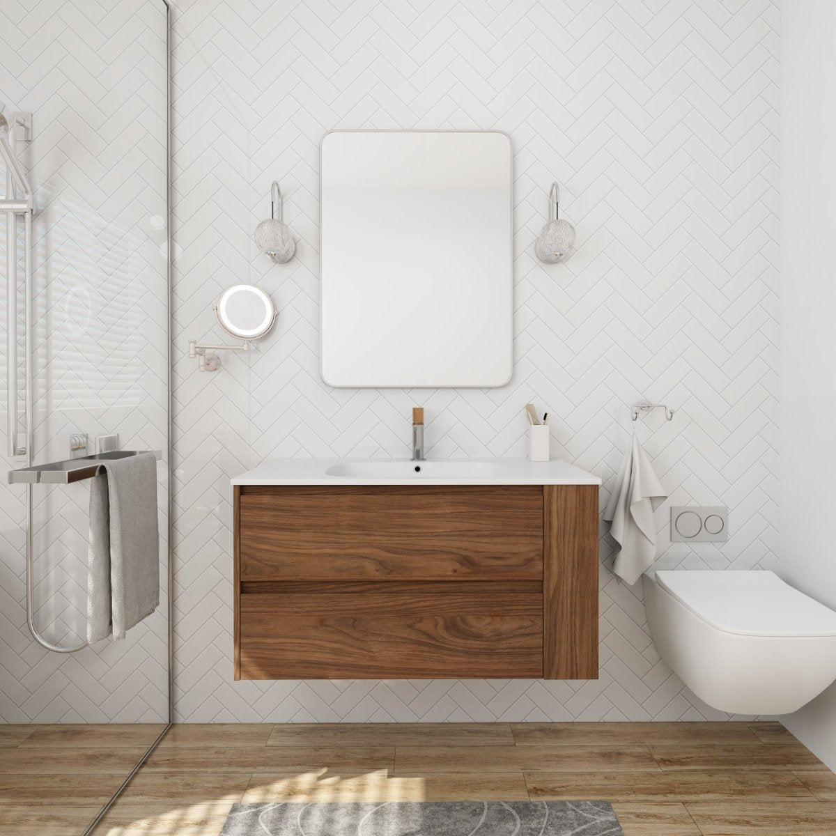 ExBrite 36"Wall Mounting Bathroom Vanity With Gel Sink