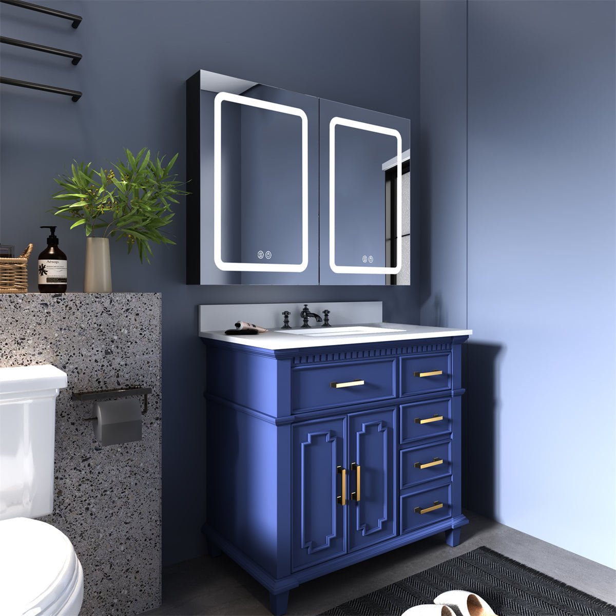 ExBrite 40 in. W x 30 in. H LED Bathroom Surface Mount Medicine Cabinet Double Door Lighted Medicine Cabinet - ExBriteUSA