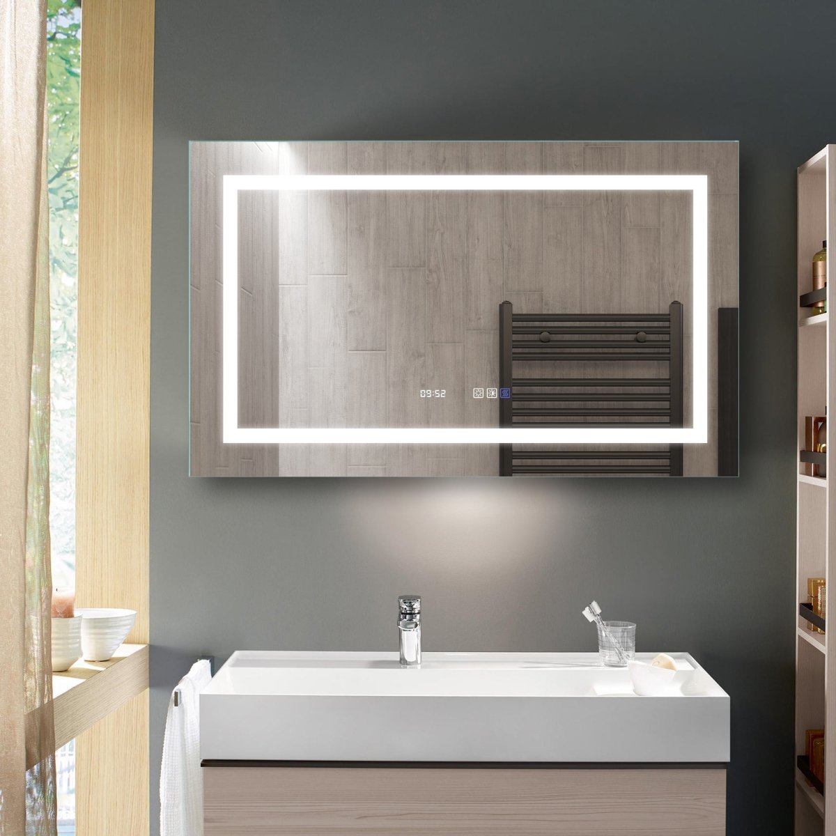 ExBrite 40" W x 24" H Bathroom Led Light Mirror Anti Fog with Digital Clock Lighted Vanity Mirror - ExBriteUSA
