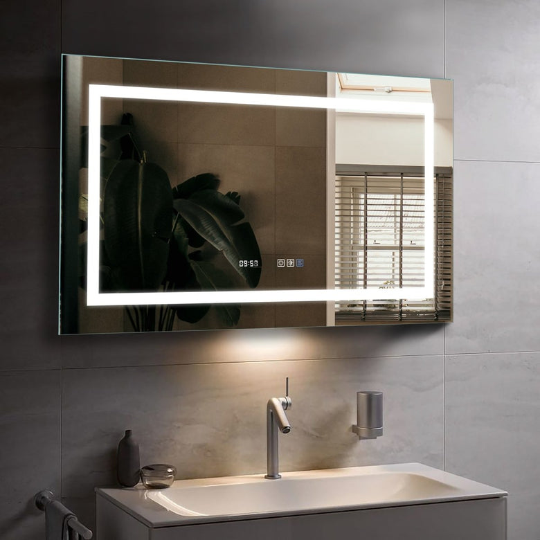 Ascend-M2 40" W x 24" H Bathroom Led Light Mirror Anti Fog with Digital Clock Lighted Vanity Mirror