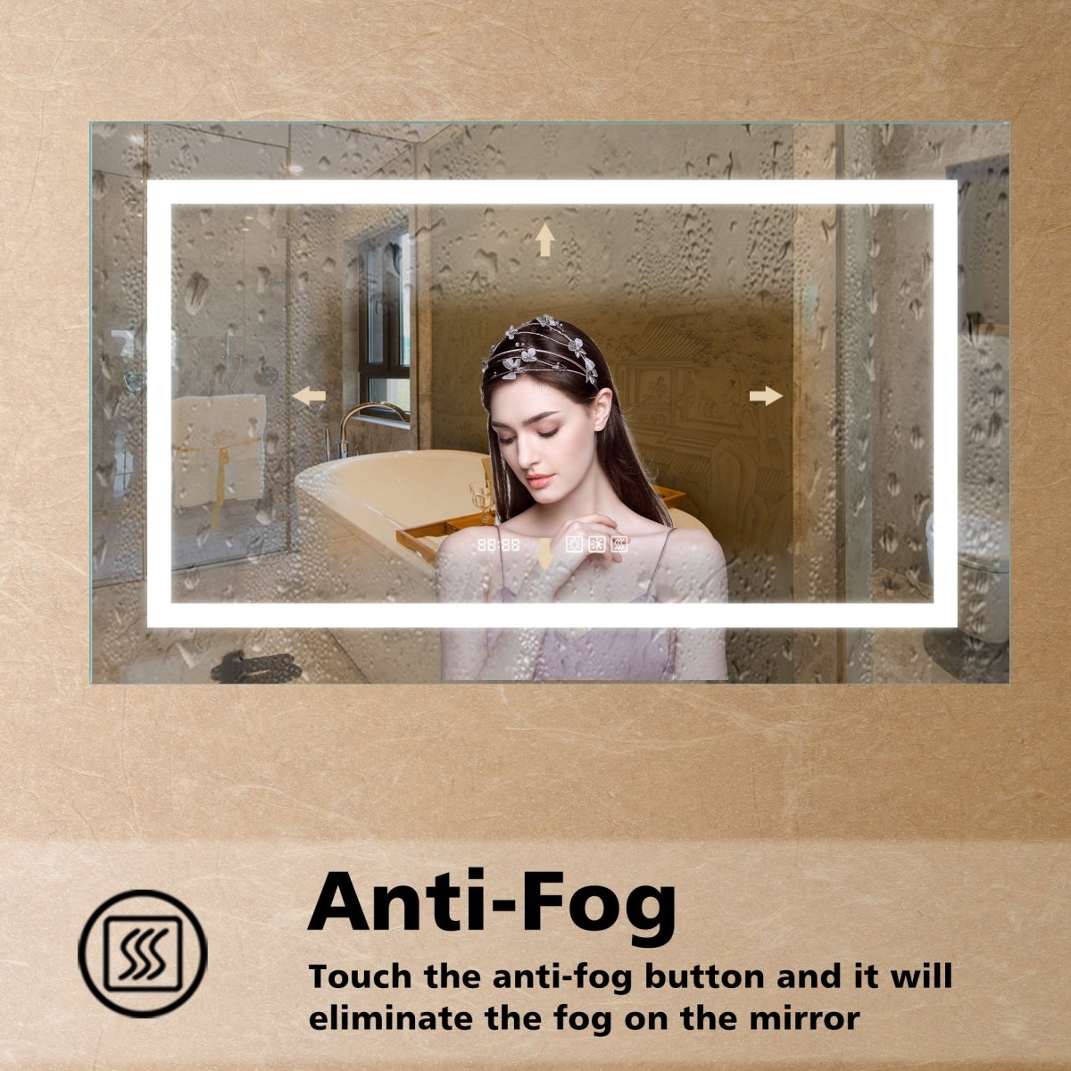 ExBrite 40" W x 24" H Bathroom Led Light Mirror Anti Fog with Digital Clock Lighted Vanity Mirror - ExBriteUSA