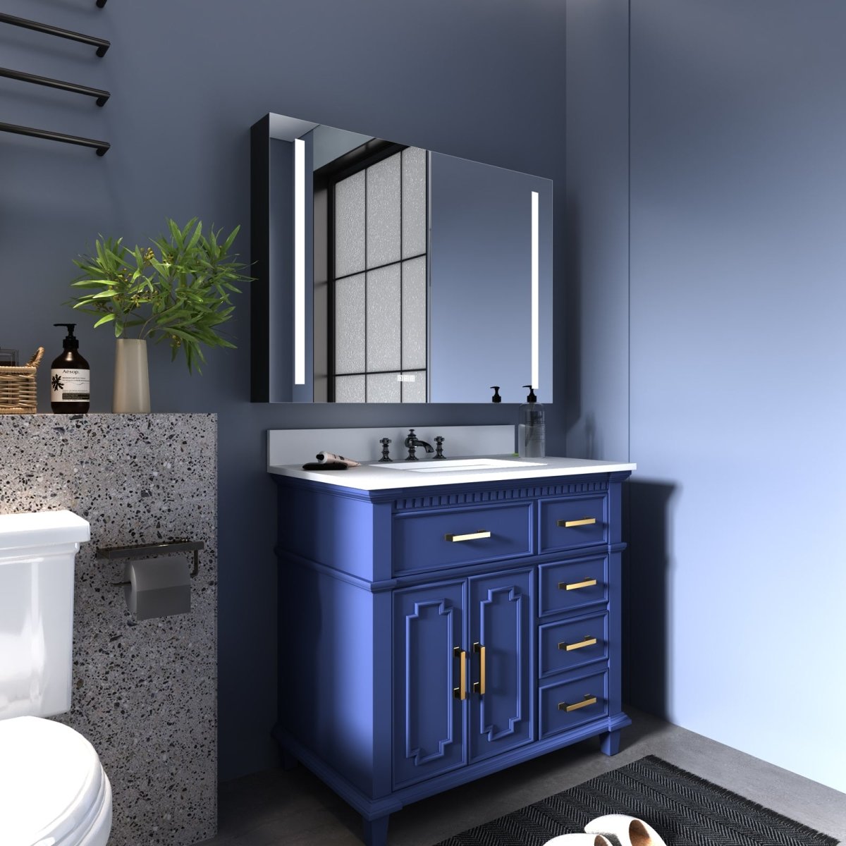 ExBrite 40" W x 30" H LED Large Rectangular Aluminum Alloy Surface Mount Medicine Cabinet with Mirror - ExBriteUSA