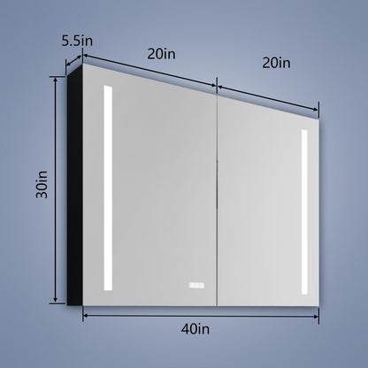 ExBrite 40" W x 30" H LED Large Rectangular Aluminum Alloy Surface Mount Medicine Cabinet with Mirror