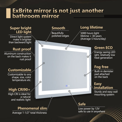 Ascend-M1s 40" W x 24" H,Anti Fog,Dimmable,LED Bathroom Mirror