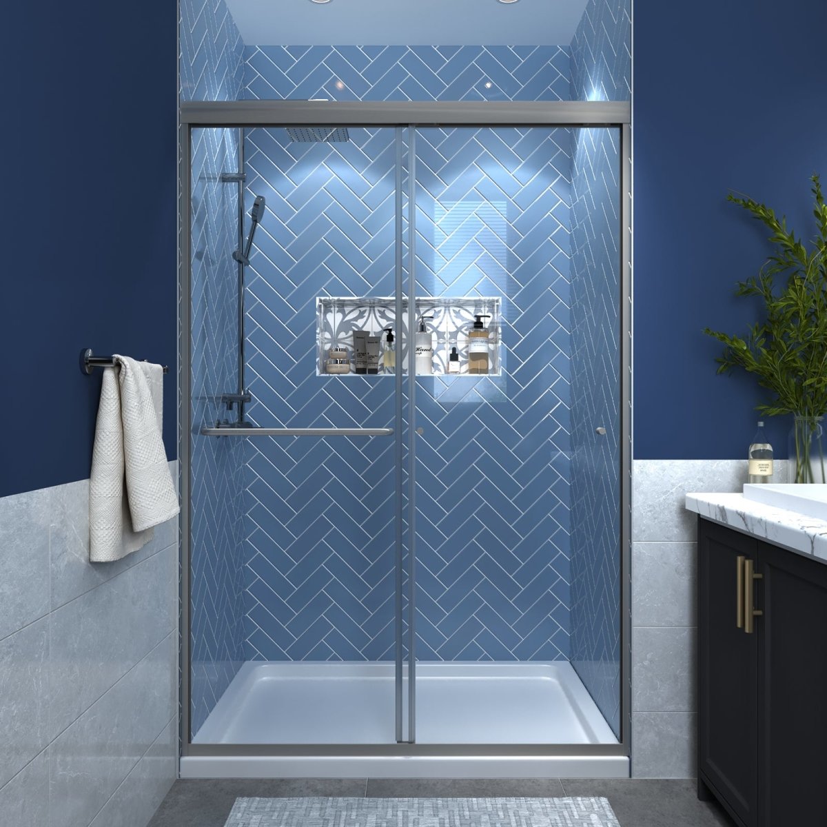 ExBrite 44-48" Wide x 70" High Sliding Shower Door Farme in Nickel - ExBriteUSA