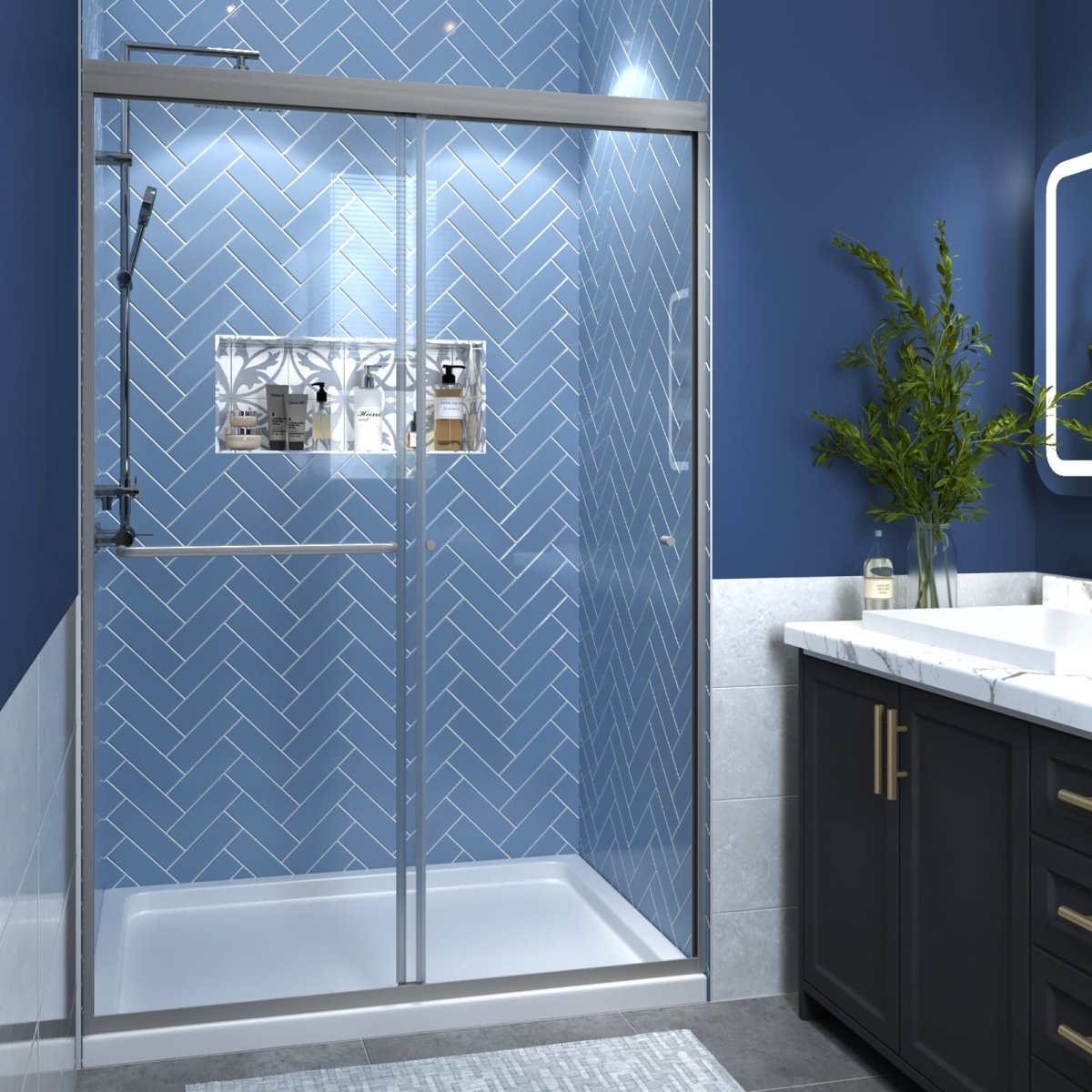 ExBrite 44-48" Wide x 70" High Sliding Shower Door Farme in Nickel - ExBriteUSA