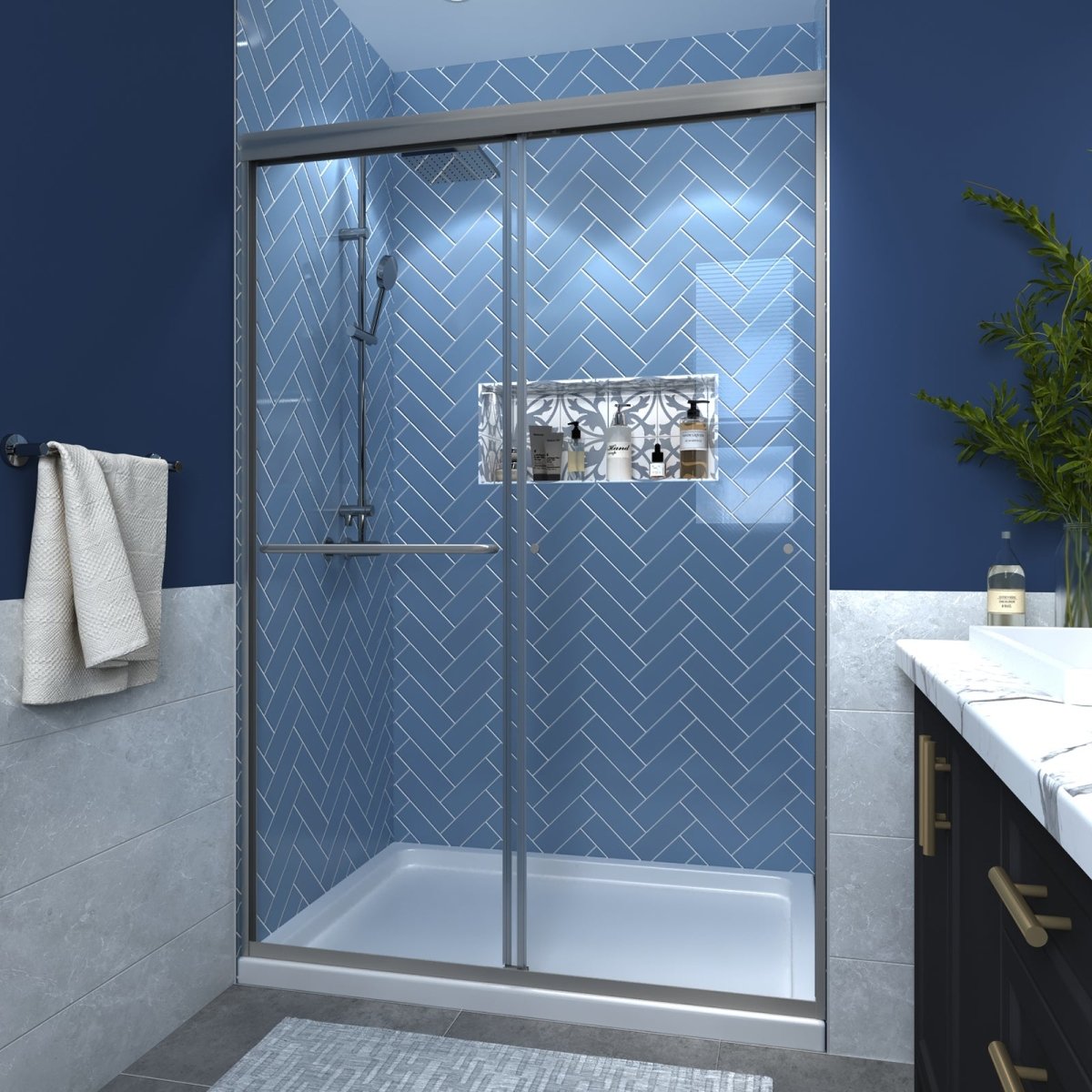 ExBrite 44-48" Wide x 70" High Sliding Shower Door Farme in Nickel - ExBriteUSA