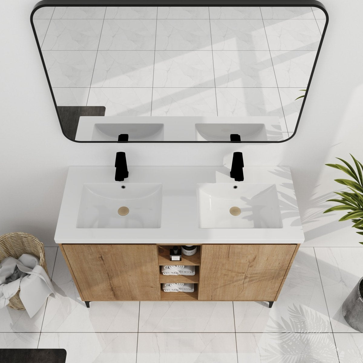 ExBrite 48" Freestanding Bathroom Vanity With Double Sink, Soft Closing Door Hinge