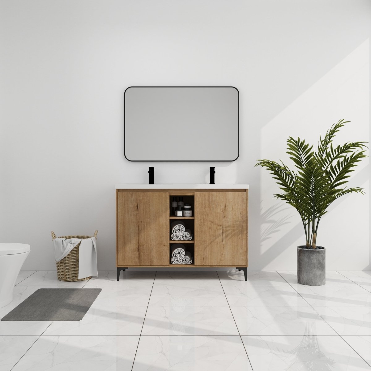 ExBrite 48" Freestanding Bathroom Vanity With Double Sink, Soft Closing Door Hinge