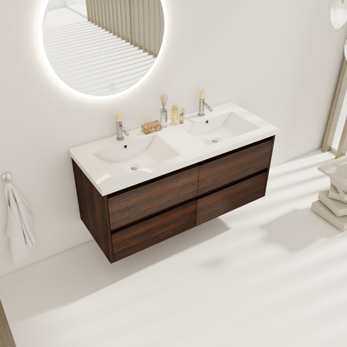 ExBrite 48 Inch Bathroom Vanity With Dual Sink, Resin Sink, 4 Soft Close Drawers, 48x18