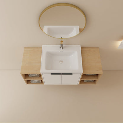 Exbrite 48 Inch Soft Close Doors Bathroom Vanity With Sink, and Two Small Storage Shelves