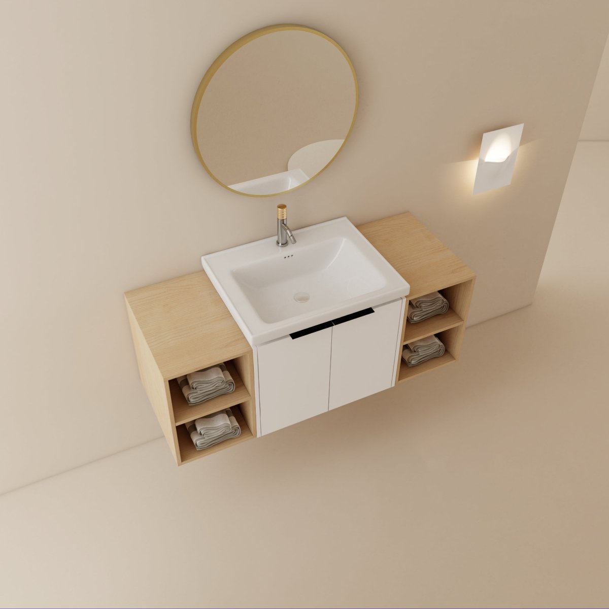 Exbrite 48 Inch Soft Close Doors Bathroom Vanity With Sink, and Two Small Storage Shelves
